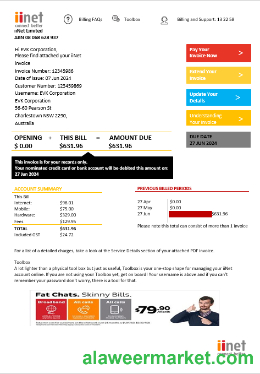 Australia iiNet utility bill template in Word and PDF format